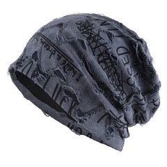 Letter Print Beanie Hats For Women Men Vintage Distressed Cracked Design