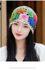 Womens Crochet Flower Beanie Knit Hollow Hat Summer Fashion Cap