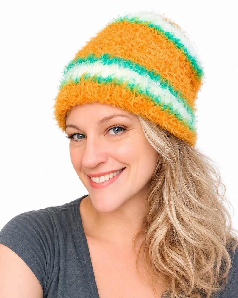 Free People Urban Outfitters Fuzzy Orange Stripe Slouch Beanie Winter Hat Soft