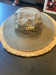 Levi’s Brand Bucket Hat Size S/M Light Army Green Yellow Lettering