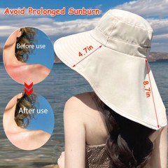 Wide Brim Women Sun Hat UV Protection Neck Flap Ponytail Fishing Gardening Cap