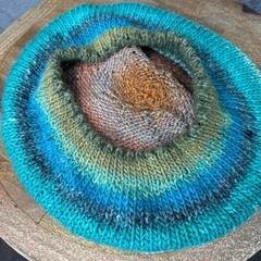Handmade Crochet Slouch Beanie Multicolor Earth Tone Wool Hat