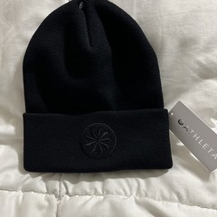 ATHLETA Head Start Beanie Cuffed Hat Black One Size Poly/Rayon Logo NEW MSRP $39