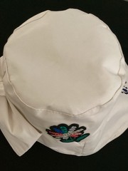 Women’s Ivory Cotton Canvas Bucket Hat Aquarius Zodiac Embroidered Bow One Size