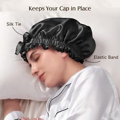 Double Layered 100% Mulberry Silk Bonnet 22MM Silk Sleep Cap with Elastic Band