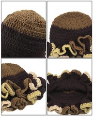Women Crochet Bucket Hat Cute Winter Ruffled Brim Floppy Cap Handmade Knit Cl…