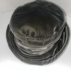 Vintage Velvet Cloche Hat 1920s Flapper Style Brown Gray Velvet Flower Accent