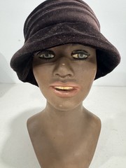 Chic Women’s Brown Velvet Pleated Cloche Bucket Hat 100% Polyester