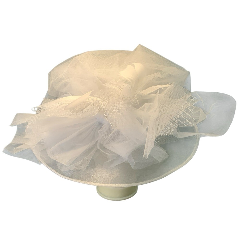 SAFERIN Women’s Organza Church Bridal Wedding Hat White Tulle Bowknot Feather