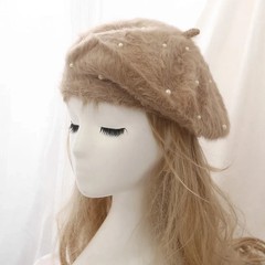 Women’s CAMEL BROWN Pearl Beret Elegant slouchy beanie fall Costume Hats BER-069