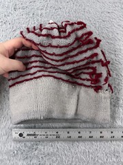 Beanie Toque Adult One Size Gray Red Fair Isle Knit 100% Wool Made USA Ski Pom