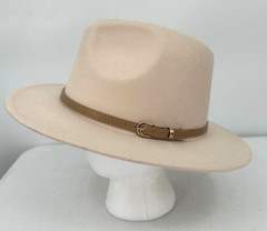 Classic Womens Western Fedora Hat One Size Ivory Felt Faux Leather Hatband