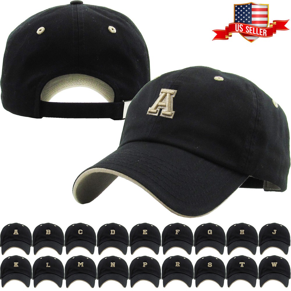 ABC Letter Embroidery INITIAL Black Dad Hat Baseball Cap Adjustable