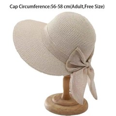 Women Bowknot Straw Sun Hat Wide Brim Uv Beach Cap Breathable Summer Outdoor Fas