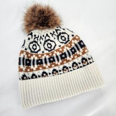 Cupcakes and Cashmere Fair Isle Beanie Faux Fur Pom Pom Winter Hat Snow Aspen