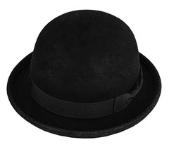 Black Bowler Derby Hat Short Rolled Brim Fedora Hat for Men and Women