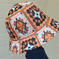 Kangol Geometric Knit Bucket Hat Logo Brown Beige Black White Size S