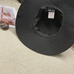 Miu Miu Black Cotton Bucket Hat White Raised Logo Embroidery