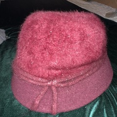 Nine West Maroon Wool Blend Rabbit Angora Bucket Hat Winter Cloche