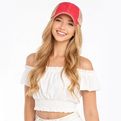 C.C Women Three Tone Criss Crossed Mesh Trucker Distressed Pony Baseball Cap