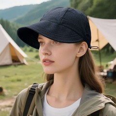 Wide Brim Sun Visor Hat Women Outdoor Cap UV Protection Cap Hat w/ Ponytail Hole
