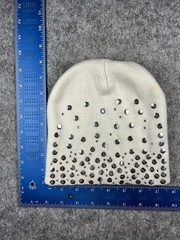 Studded Hat Beanie Womens One Size White Knit Rhinestone Winter Warm Casual