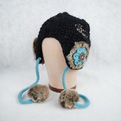 VTG True Religion Crochet Earflap Hat Floral Tassel Beanie Wool Blend Y2K NWT