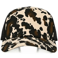 C.C Women Cow Pattern Western Ranch Black Mesh Back Baseball Cap Trucker Hat