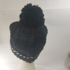 Women Soft Cuff Beanie Hat with Pom Buttons Black Cap Ski Warm