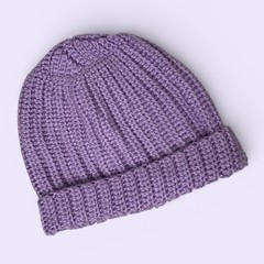 Handmade Purple Ribbed Knit Beanie Hat Women’s Cozy Winter Warm Slouchy Style