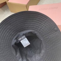Miu Miu Black Cotton Bucket Hat White Raised Logo Embroidery