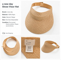 a new day Women’s Visor Hat Braided Paper Natural/Beige Solid Adjustable OS