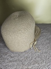 Women’s Beige Braided Wide Brim Sun Hat with Bow Solid Beach Summer One Size