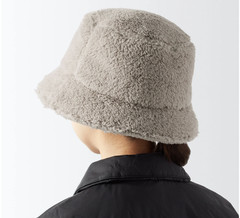 MUJI Fuzzy Furry Bucket Hat, Recycle Polyester Boa, Brown, One Size, Free Ship