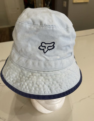 Fox Bucket Hat White/Blue Trim Cotton Solid Embroidered Logo One Size