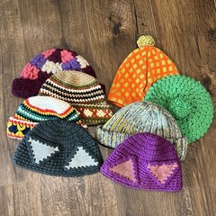 Lot of 8 Vintage Beanie Caps Hats Knit Crochet Mixed Era Colorful Groovy Hippie