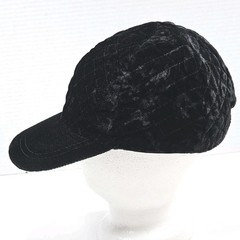 Crushed Velvet Womens Quilted Black Fashion Cap Hat One Size