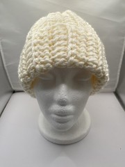 Handmade Crochet Beanie Off White Acrylic Yarn, Unisex Adult Hat