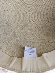 Women’s Beige Braided Wide Brim Sun Hat with Bow Solid Beach Summer One Size