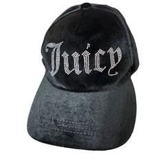 Juicy Couture Black Velvet Rhinestone Logo Y2K Baseball Cap Hat One Size