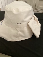 Women’s Ivory Cotton Canvas Bucket Hat Aquarius Zodiac Embroidered Bow One Size