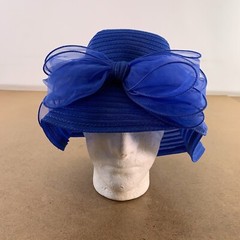 Bellady Women’s One Size Blue Organza Packable Wide Brim Derby Church Hat NWT