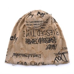 Letter Print Beanie Hats for Women Men Vintage Distressed Cracked Design ​wastel