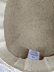 Women’s Beige Braided Wide Brim Sun Hat with Bow Solid Beach Summer One Size