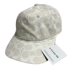 COACH SIGNATURE LOGO DENIM BASEBALL HAT LEATHER STRAP Sz S