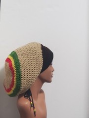 Handmade Adjustable Crochet Tam Hat Dreadlock w drawstring Reggae baggy beanie