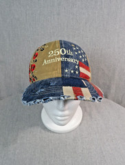 Womens 250th Anniv. Cap Denim Distressed American Flag Floral/Star Embroiderd