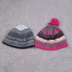 Lot of 2 Smartwool Beanie Hats 100% Merino Wool Canada Fair Isle / Pink Pom