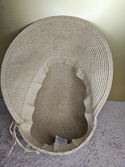 Women’s Beige Braided Wide Brim Sun Hat with Bow Solid Beach Summer One Size