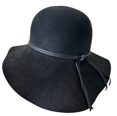 Luciano Berni Floppy Hat 100% Wool Felt Made in Italy Black Boho Strap band Trim